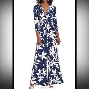 Eliza J Navy and White Botanical Jumpsuit
